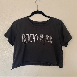 NWOT Rock N Roll Graphic Grey Crop Top